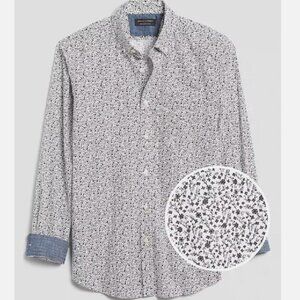Banana Republic Men's Button Down- Standard Fit Stretch Soft-Wash - Floral Denim